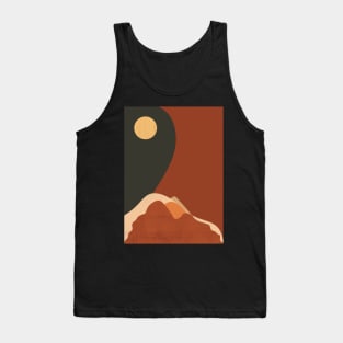 Sun & Moon Artwork With mountains. Boho art of moon at night and terracotta mountains. Tank Top